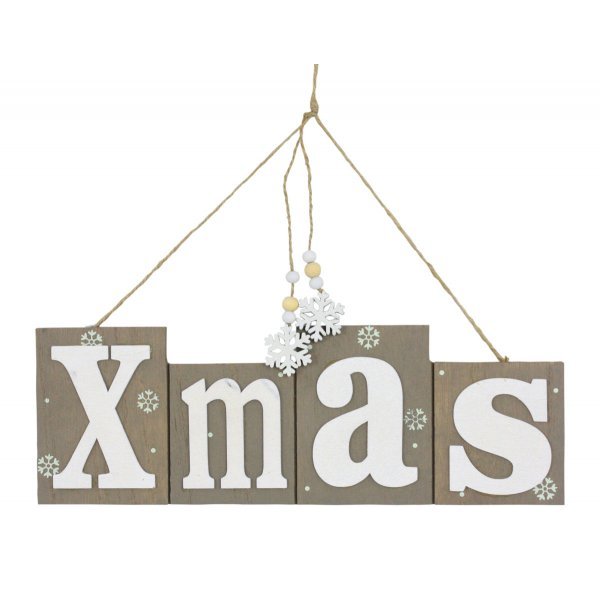 Χριστουγεννιάτικη Διακοσμητική Ξύλινη Ταμπέλα, Καφέ Σκούρο με Λευκό "XMAS" (30cm)